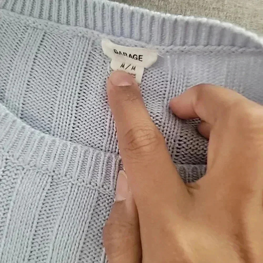 Garage Sweater Women's Med Blue Knit Cropped Pullover Long Sleeve Boxy Oversized - Picture 4 of 5